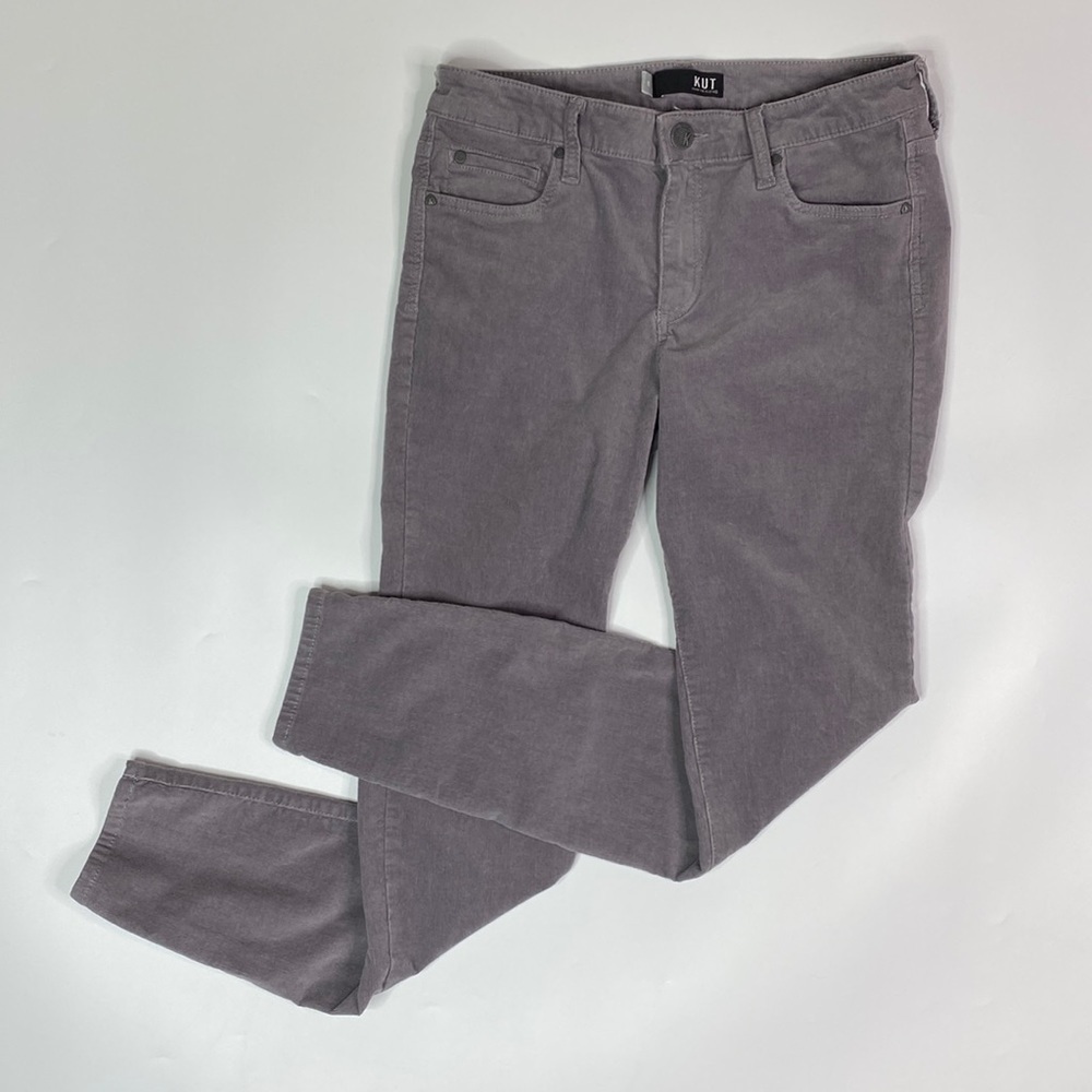 KUT Diana High Rise Fab Ab Skinny Corduroy Pants Grey Purple Size 8